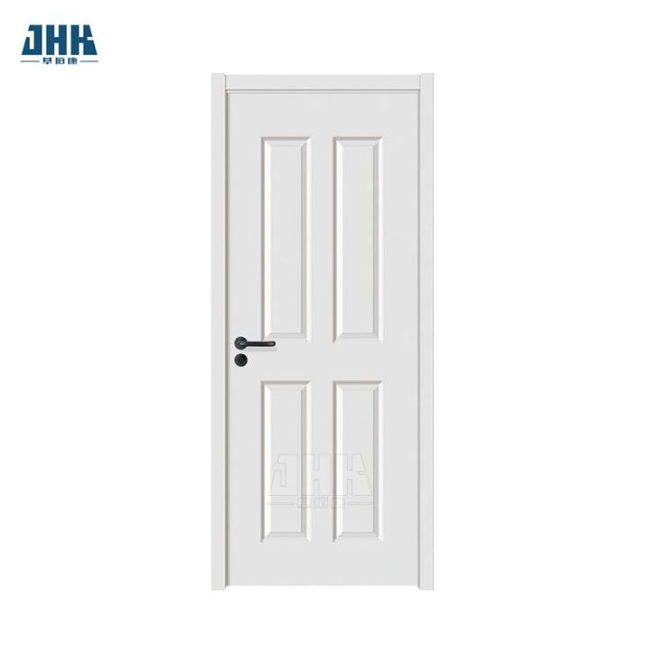 Jhk-004 Puerta de madera interior blanca con acabado de 4 paneles Puerta de imprimación blanca