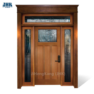 Puerta principal de madera de aliso decorada con vidrio