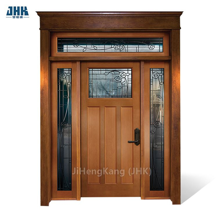 Puerta principal de madera de aliso decorada con vidrio